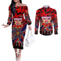 Personalized Knights ANZAC Day Couples Matching Off The Shoulder Long Sleeve Dress and Long Sleeve Button Shirt Australian Army - Lest We Forget