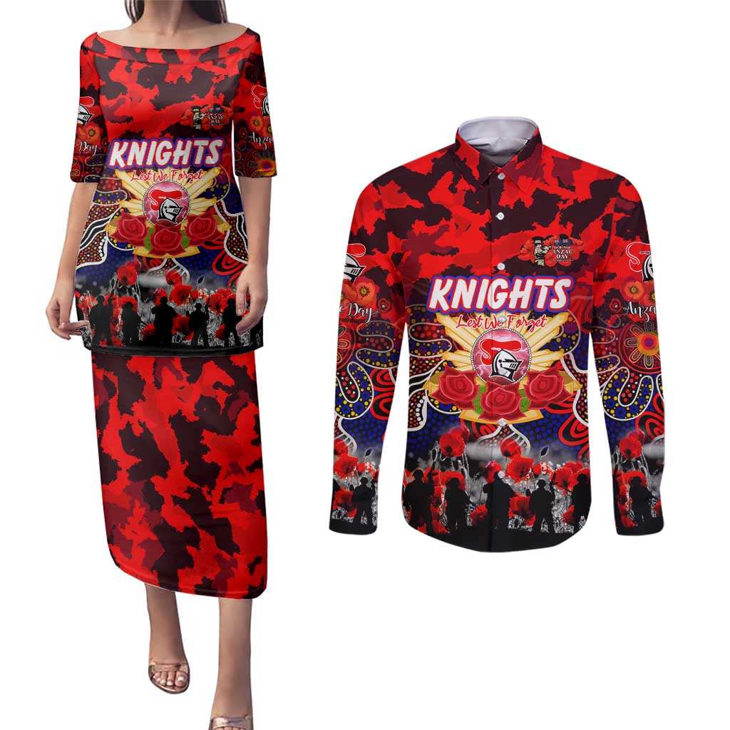 Personalized Knights ANZAC Day Couples Matching Puletasi and Long Sleeve Button Shirt Australian Army - Lest We Forget