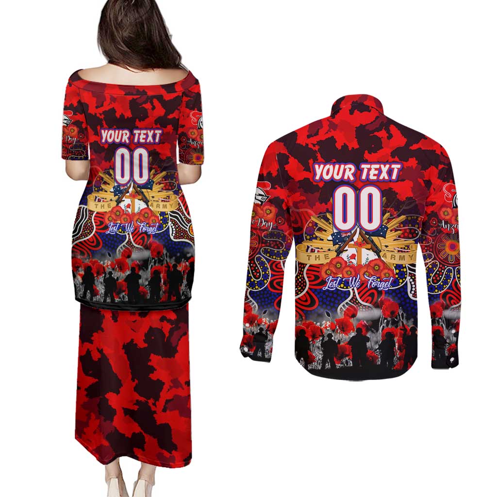 Personalized Knights ANZAC Day Couples Matching Puletasi and Long Sleeve Button Shirt Australian Army - Lest We Forget
