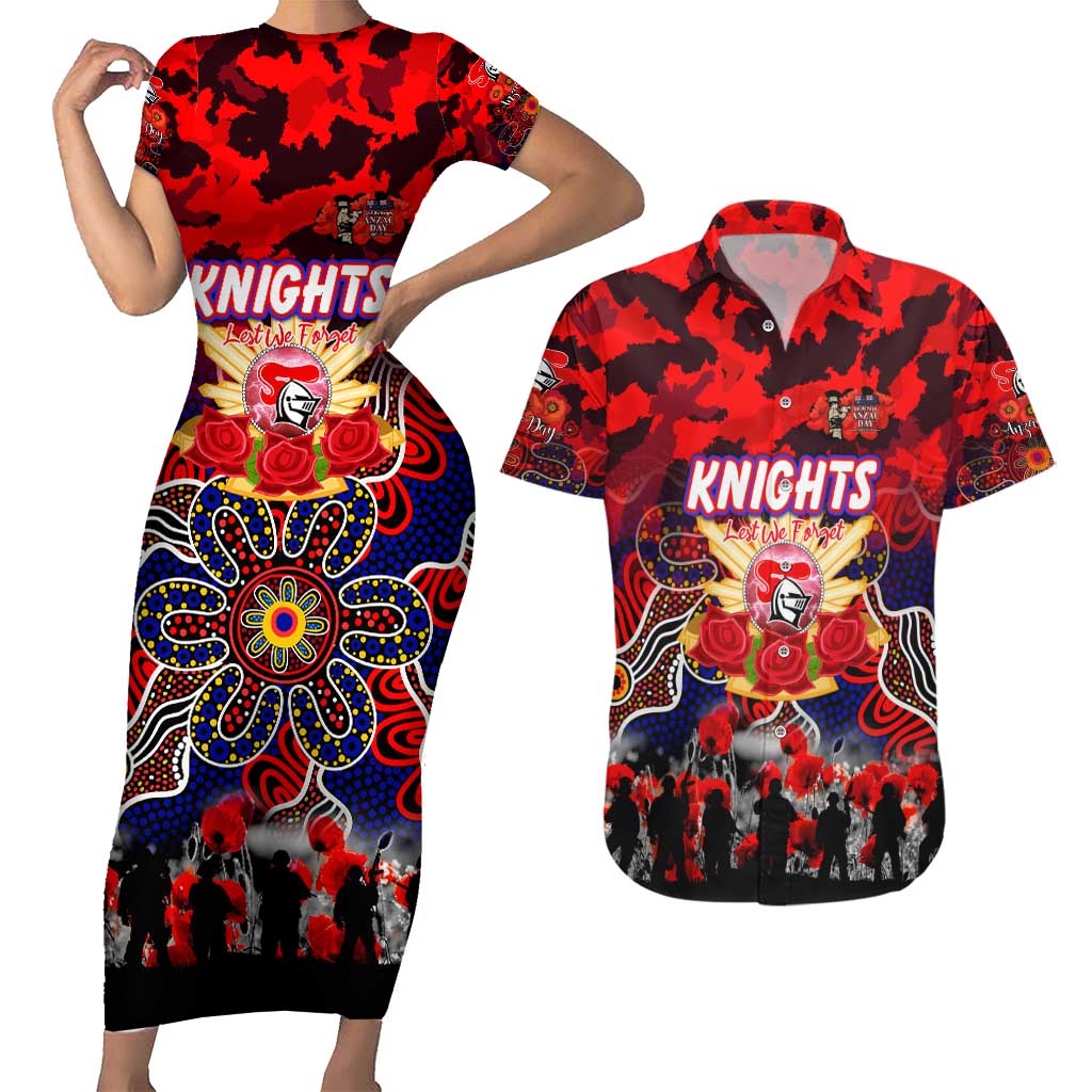 Personalized Knights ANZAC Day Couples Matching Short Sleeve Bodycon Dress and Hawaiian Shirt Australian Army - Lest We Forget
