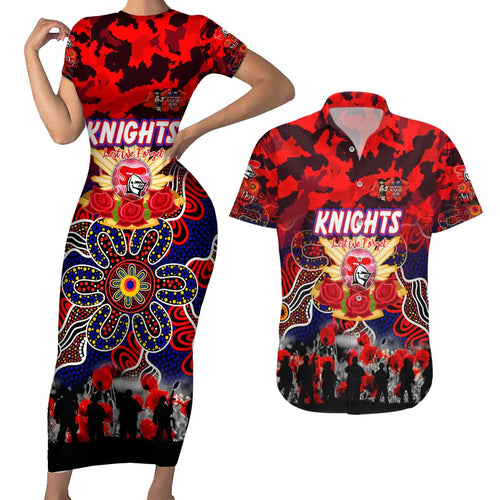 Personalized Knights ANZAC Day Couples Matching Short Sleeve Bodycon Dress and Hawaiian Shirt Australian Army - Lest We Forget