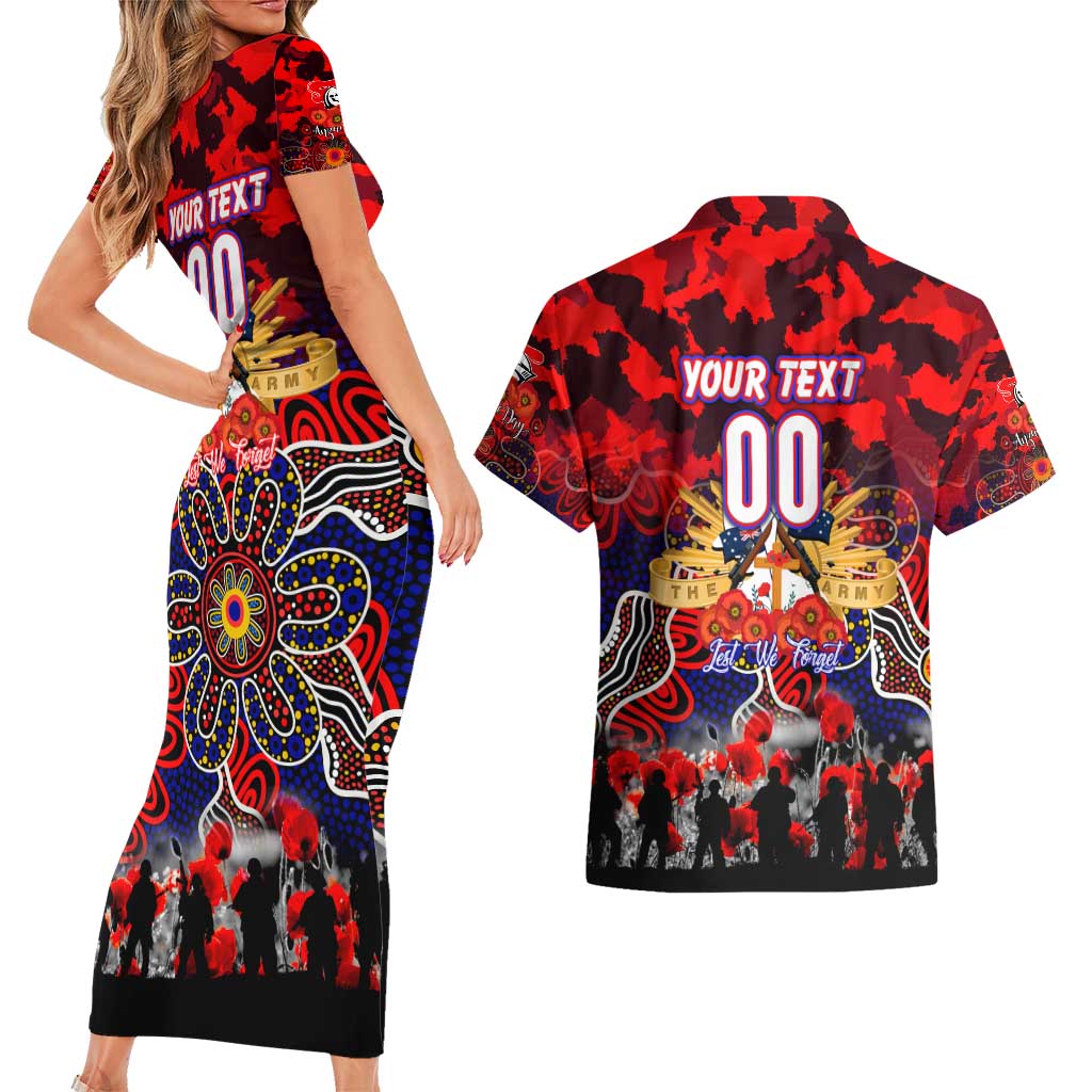 Personalized Knights ANZAC Day Couples Matching Short Sleeve Bodycon Dress and Hawaiian Shirt Australian Army - Lest We Forget