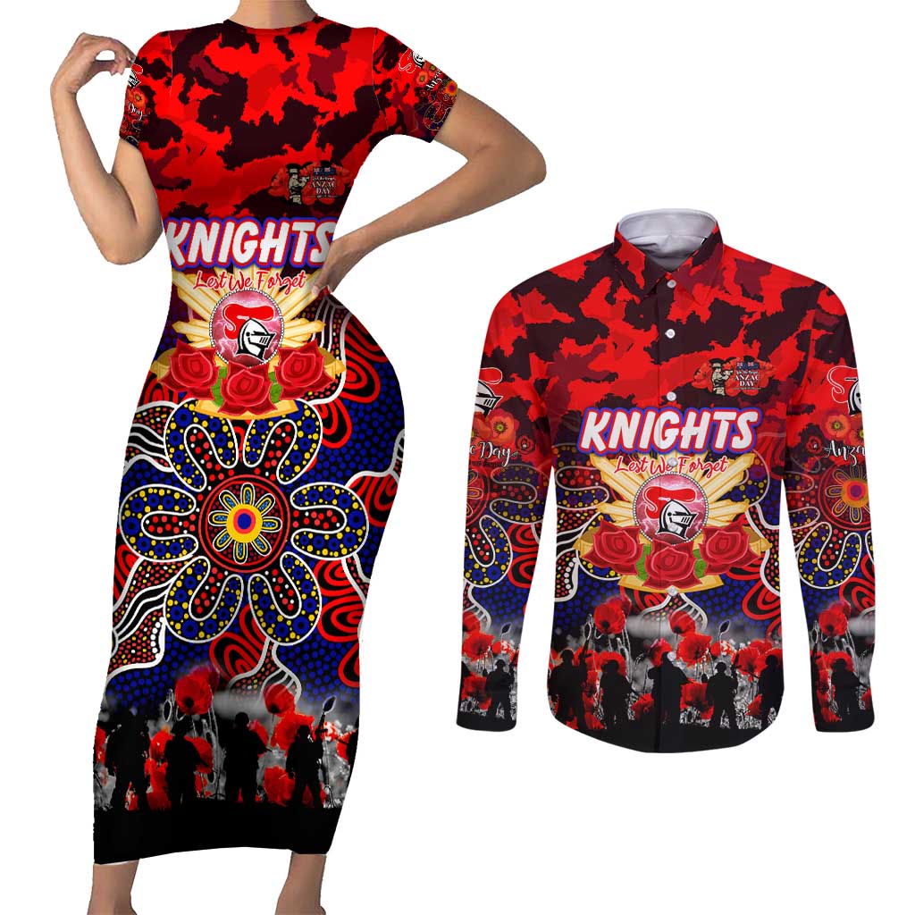 Personalized Knights ANZAC Day Couples Matching Short Sleeve Bodycon Dress and Long Sleeve Button Shirt Australian Army - Lest We Forget