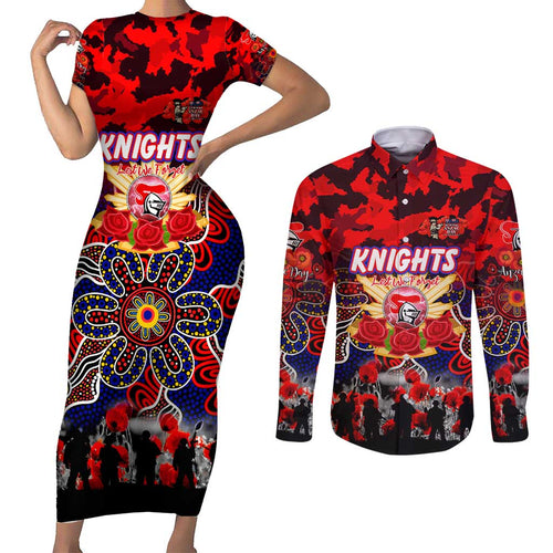 Personalized Knights ANZAC Day Couples Matching Short Sleeve Bodycon Dress and Long Sleeve Button Shirt Australian Army - Lest We Forget