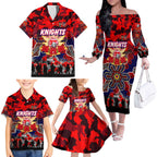 Personalized Knights ANZAC Day Family Matching Off The Shoulder Long Sleeve Dress and Hawaiian Shirt Australian Army - Lest We Forget