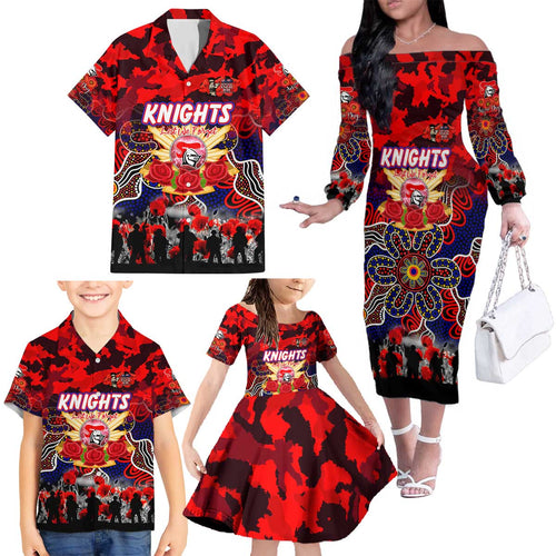 Personalized Knights ANZAC Day Family Matching Off The Shoulder Long Sleeve Dress and Hawaiian Shirt Australian Army - Lest We Forget