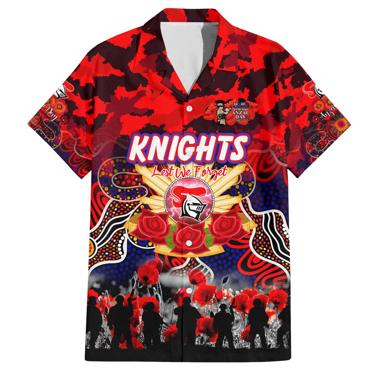 Personalized Knights ANZAC Day Family Matching Off The Shoulder Long Sleeve Dress and Hawaiian Shirt Australian Army - Lest We Forget