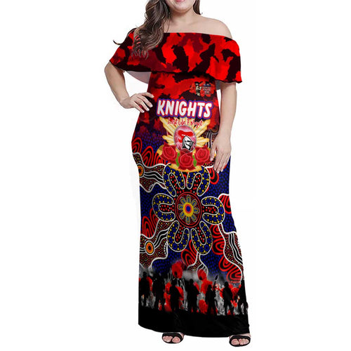 Personalized Knights ANZAC Day Family Matching Off Shoulder Maxi Dress and Hawaiian Shirt Australian Army - Lest We Forget