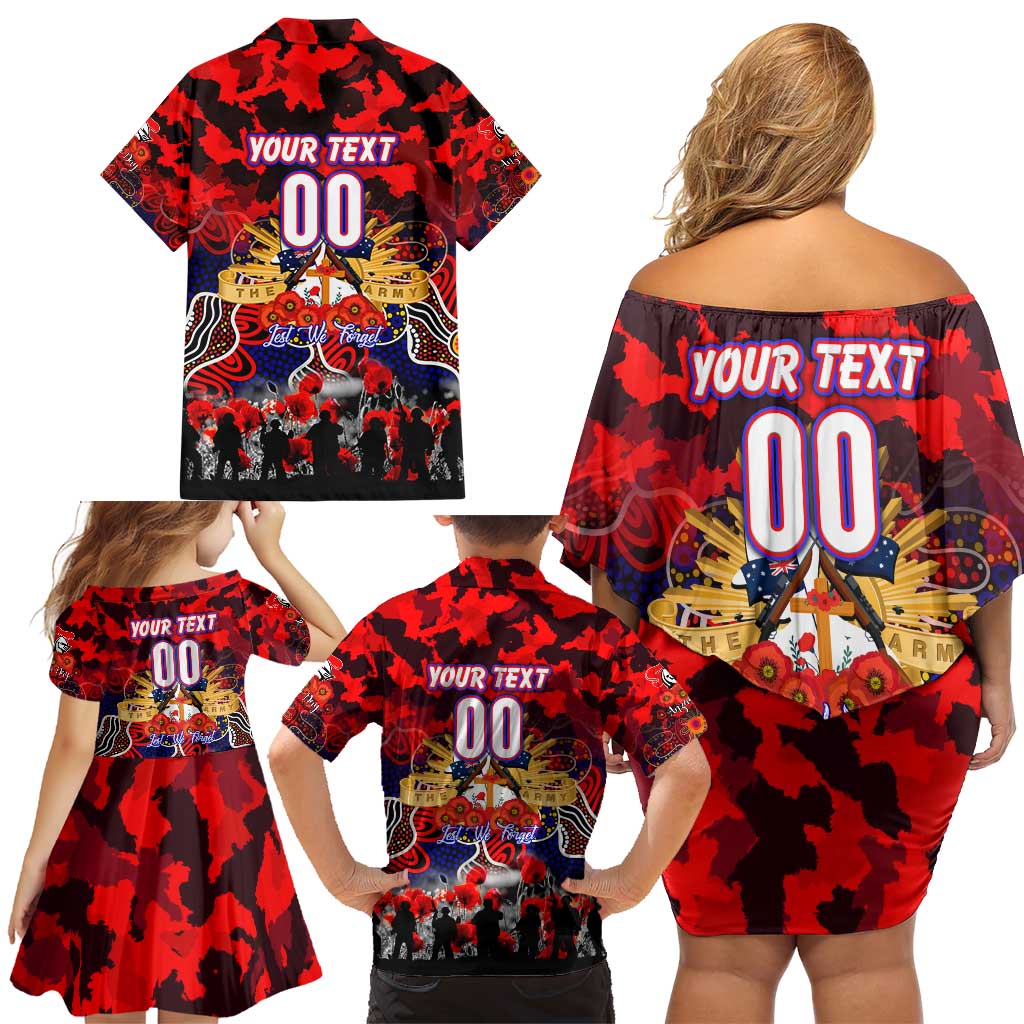 Personalized Knights ANZAC Day Family Matching Off Shoulder Short Dress and Hawaiian Shirt Australian Army - Lest We Forget