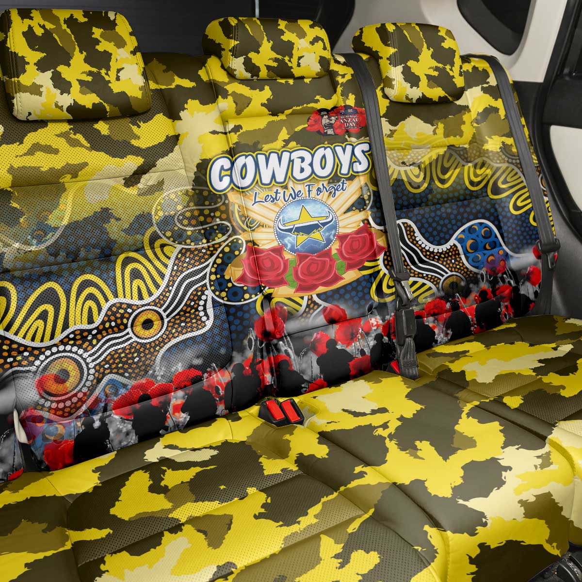 Cowboys ANZAC Day Back Car Seat Cover Australian Army - Lest We Forget