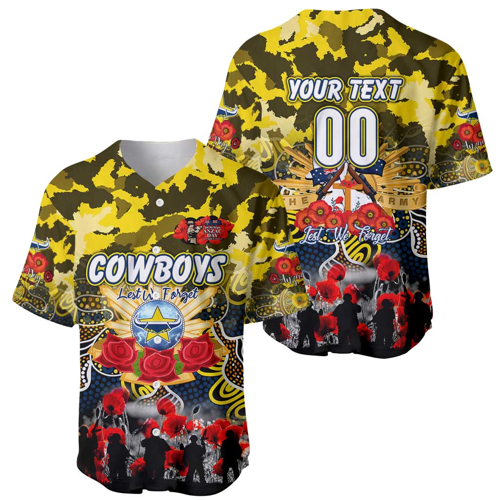 Personalized Cowboys ANZAC Day Baseball Jersey Australian Army - Lest We Forget