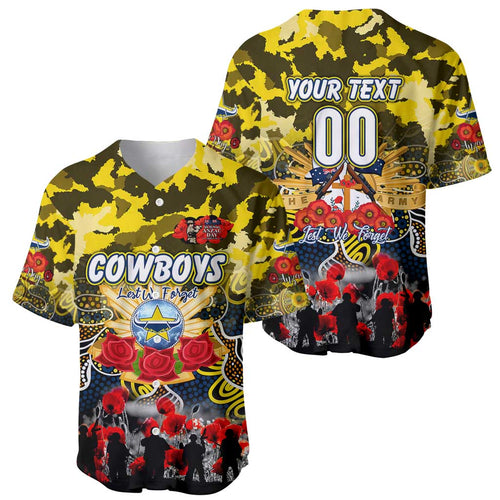 Personalized Cowboys ANZAC Day Baseball Jersey Australian Army - Lest We Forget