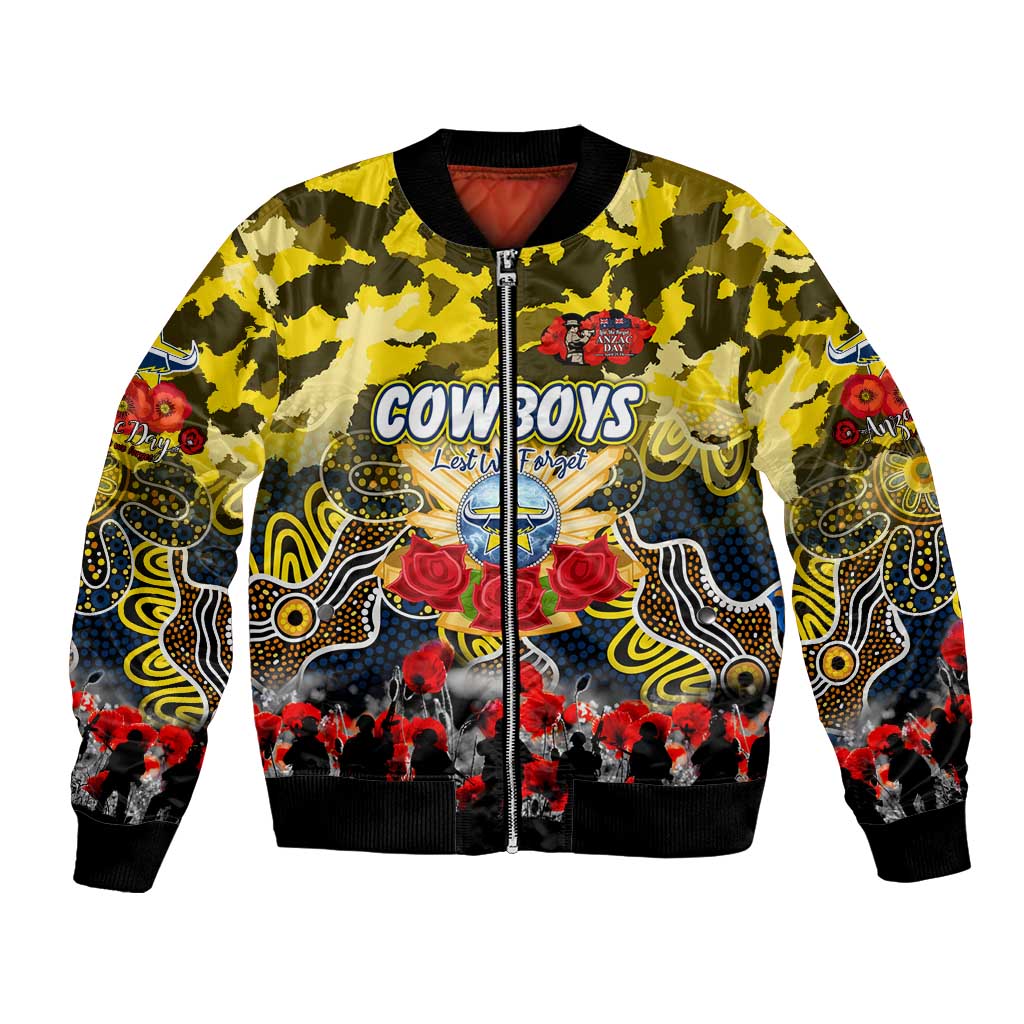 Personalized Cowboys ANZAC Day Bomber Jacket Australian Army - Lest We Forget