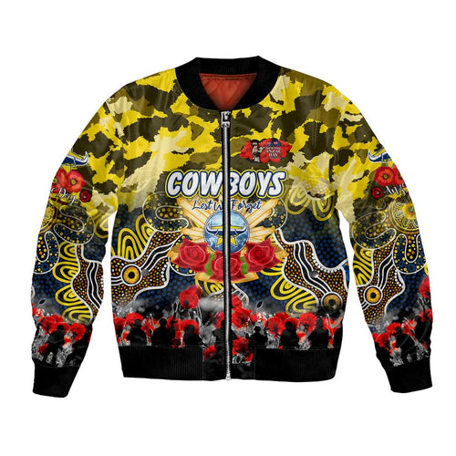 Personalized Cowboys ANZAC Day Bomber Jacket Australian Army - Lest We Forget