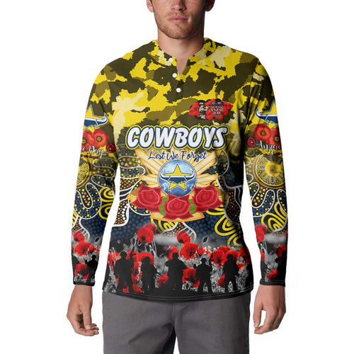 Personalized Cowboys ANZAC Day Button Sweatshirt Australian Army - Lest We Forget