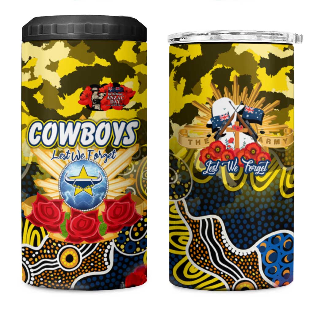 Personalized Cowboys ANZAC Day 4 in 1 Can Cooler Tumbler Australian Army - Lest We Forget