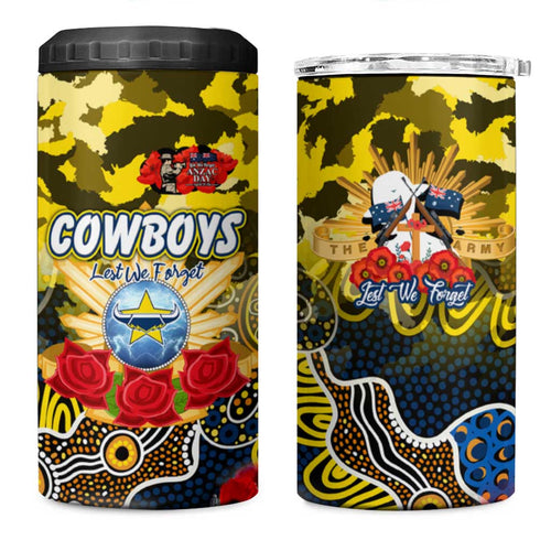 Personalized Cowboys ANZAC Day 4 in 1 Can Cooler Tumbler Australian Army - Lest We Forget