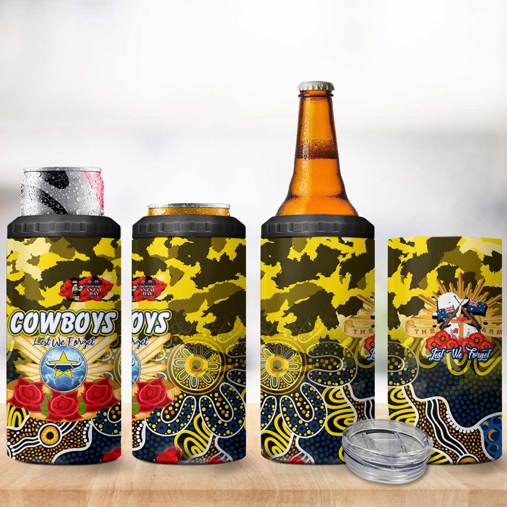 Personalized Cowboys ANZAC Day 4 in 1 Can Cooler Tumbler Australian Army - Lest We Forget