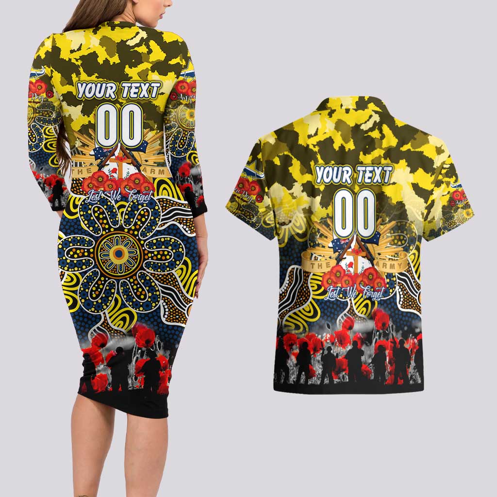 Personalized Cowboys ANZAC Day Couples Matching Long Sleeve Bodycon Dress and Hawaiian Shirt Australian Army - Lest We Forget