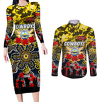 Personalized Cowboys ANZAC Day Couples Matching Long Sleeve Bodycon Dress and Long Sleeve Button Shirt Australian Army - Lest We Forget