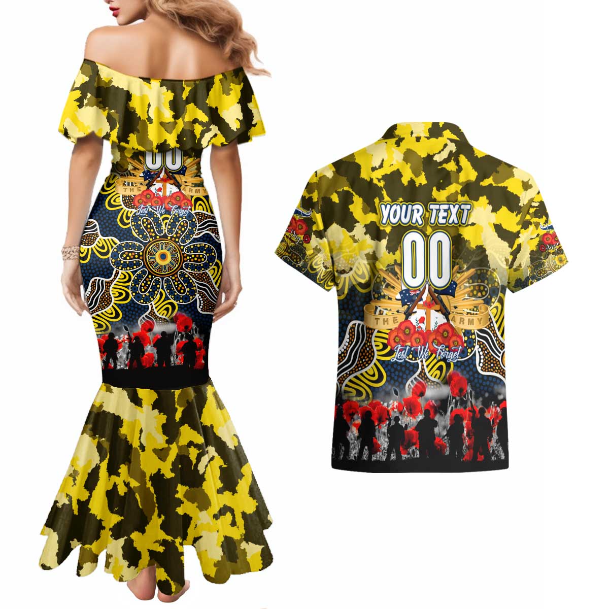 Personalized Cowboys ANZAC Day Couples Matching Mermaid Dress and Hawaiian Shirt Australian Army - Lest We Forget