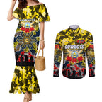 Personalized Cowboys ANZAC Day Couples Matching Mermaid Dress and Long Sleeve Button Shirt Australian Army - Lest We Forget
