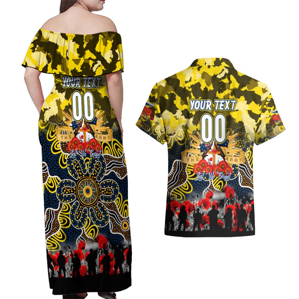 Personalized Cowboys ANZAC Day Couples Matching Off Shoulder Maxi Dress and Hawaiian Shirt Australian Army - Lest We Forget