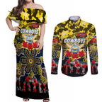 Personalized Cowboys ANZAC Day Couples Matching Off Shoulder Maxi Dress and Long Sleeve Button Shirt Australian Army - Lest We Forget