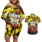 Personalized Cowboys ANZAC Day Couples Matching Off Shoulder Short Dress and Hawaiian Shirt Australian Army - Lest We Forget
