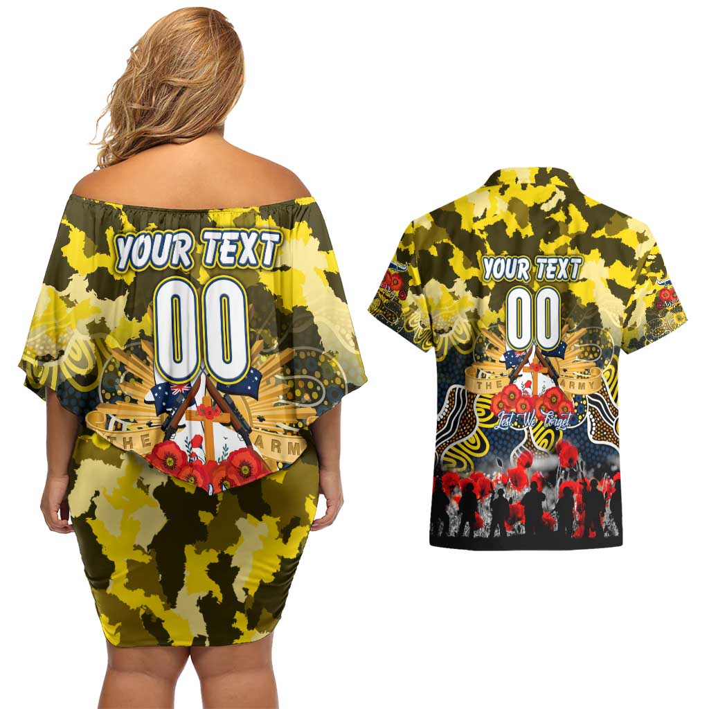 Personalized Cowboys ANZAC Day Couples Matching Off Shoulder Short Dress and Hawaiian Shirt Australian Army - Lest We Forget