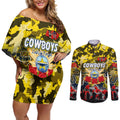 Personalized Cowboys ANZAC Day Couples Matching Off Shoulder Short Dress and Long Sleeve Button Shirt Australian Army - Lest We Forget