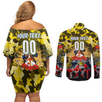 Personalized Cowboys ANZAC Day Couples Matching Off Shoulder Short Dress and Long Sleeve Button Shirt Australian Army - Lest We Forget