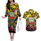 Personalized Cowboys ANZAC Day Couples Matching Off The Shoulder Long Sleeve Dress and Hawaiian Shirt Australian Army - Lest We Forget