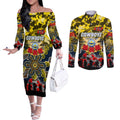Personalized Cowboys ANZAC Day Couples Matching Off The Shoulder Long Sleeve Dress and Long Sleeve Button Shirt Australian Army - Lest We Forget