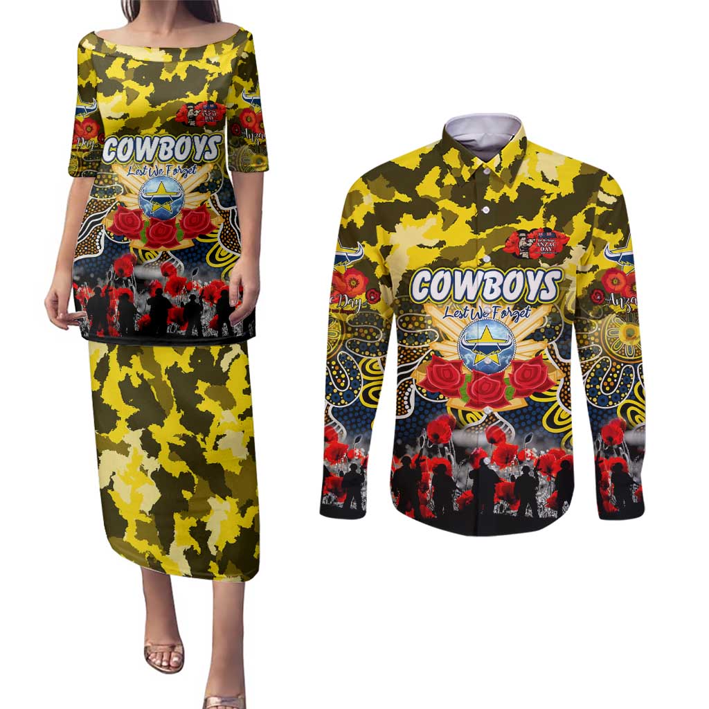Personalized Cowboys ANZAC Day Couples Matching Puletasi and Long Sleeve Button Shirt Australian Army - Lest We Forget
