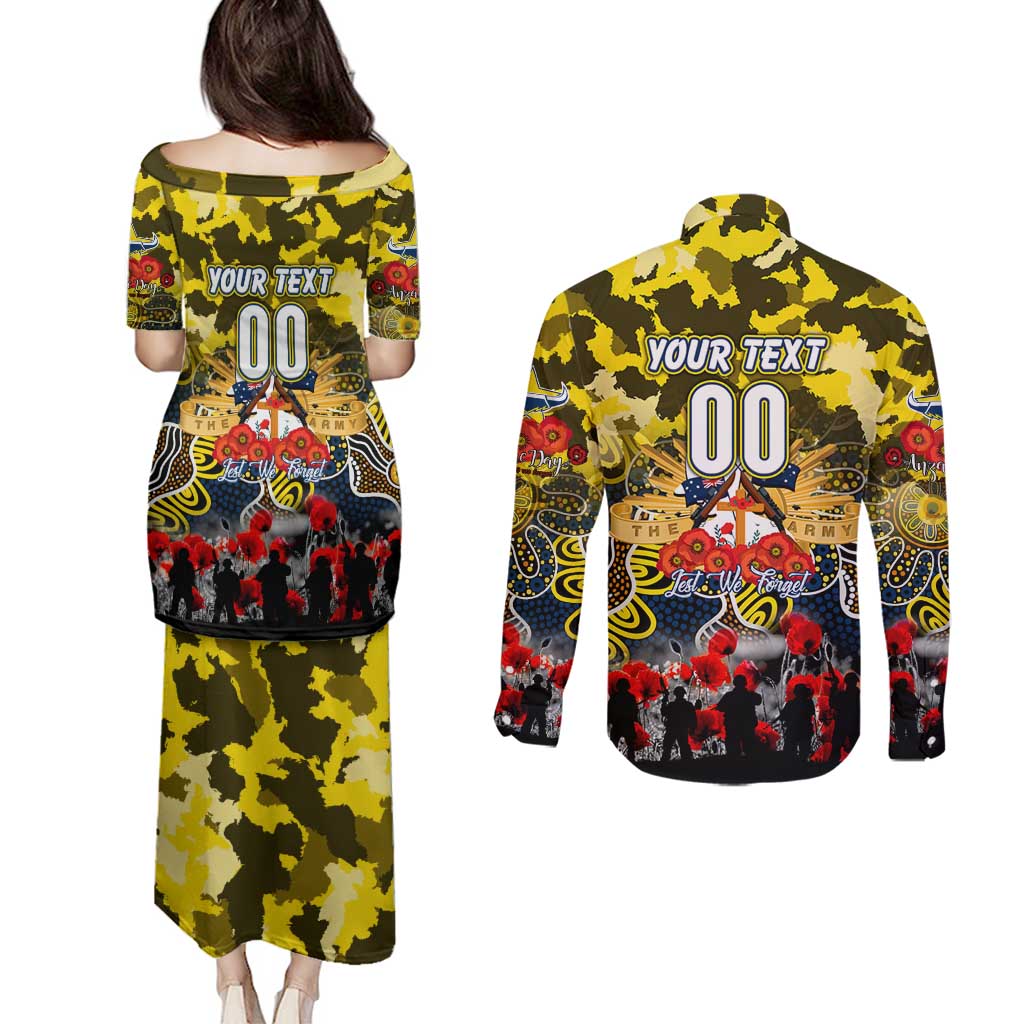 Personalized Cowboys ANZAC Day Couples Matching Puletasi and Long Sleeve Button Shirt Australian Army - Lest We Forget