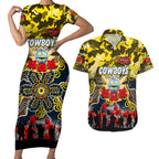 Personalized Cowboys ANZAC Day Couples Matching Short Sleeve Bodycon Dress and Hawaiian Shirt Australian Army - Lest We Forget