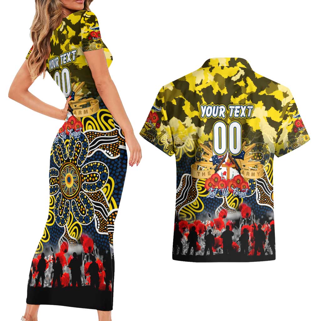 Personalized Cowboys ANZAC Day Couples Matching Short Sleeve Bodycon Dress and Hawaiian Shirt Australian Army - Lest We Forget