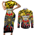 Personalized Cowboys ANZAC Day Couples Matching Short Sleeve Bodycon Dress and Long Sleeve Button Shirt Australian Army - Lest We Forget