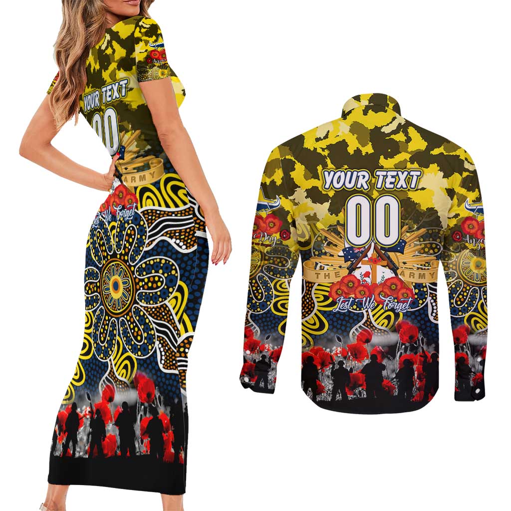 Personalized Cowboys ANZAC Day Couples Matching Short Sleeve Bodycon Dress and Long Sleeve Button Shirt Australian Army - Lest We Forget