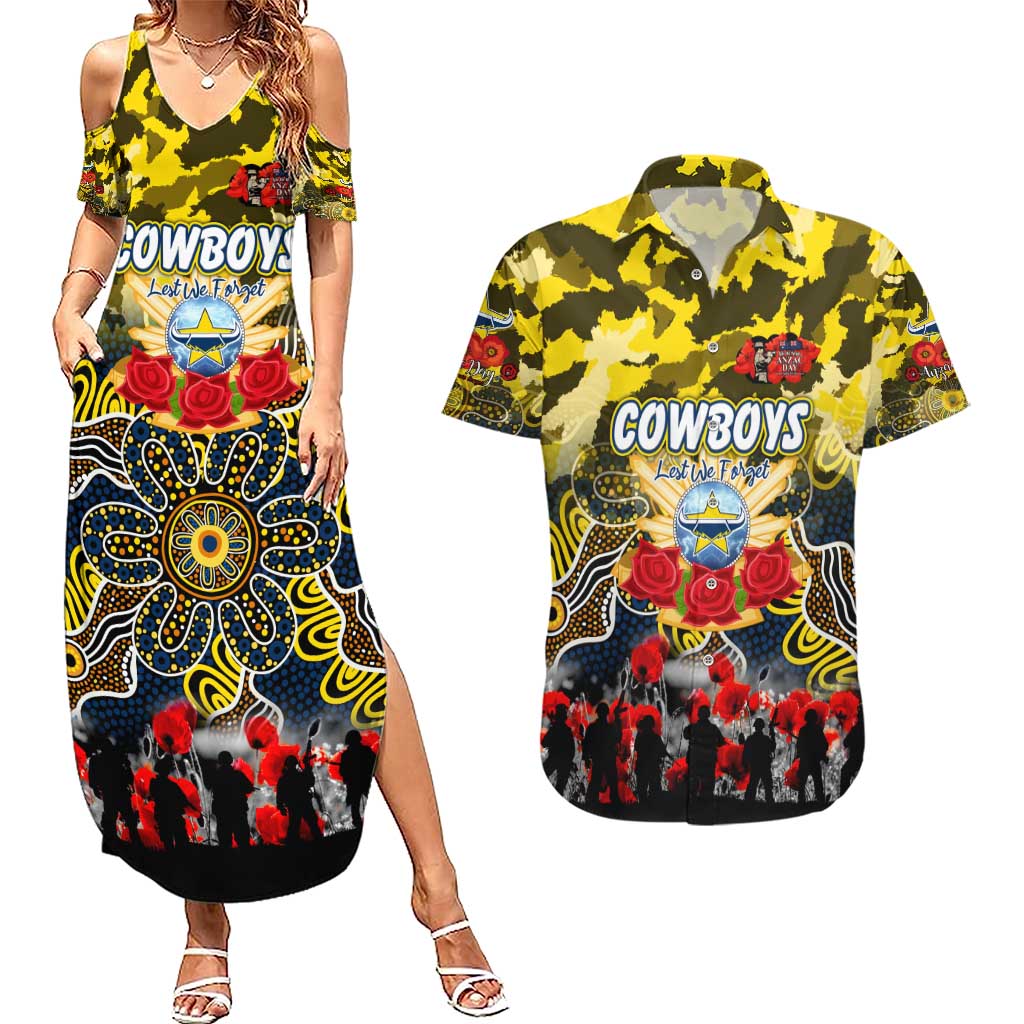 Personalized Cowboys ANZAC Day Couples Matching Summer Maxi Dress and Hawaiian Shirt Australian Army - Lest We Forget