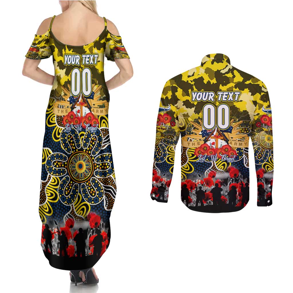 Personalized Cowboys ANZAC Day Couples Matching Summer Maxi Dress and Long Sleeve Button Shirt Australian Army - Lest We Forget