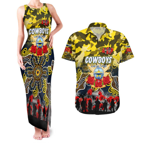 Personalized Cowboys ANZAC Day Couples Matching Tank Maxi Dress and Hawaiian Shirt Australian Army - Lest We Forget