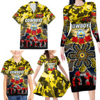 Personalized Cowboys ANZAC Day Family Matching Long Sleeve Bodycon Dress and Hawaiian Shirt Australian Army - Lest We Forget