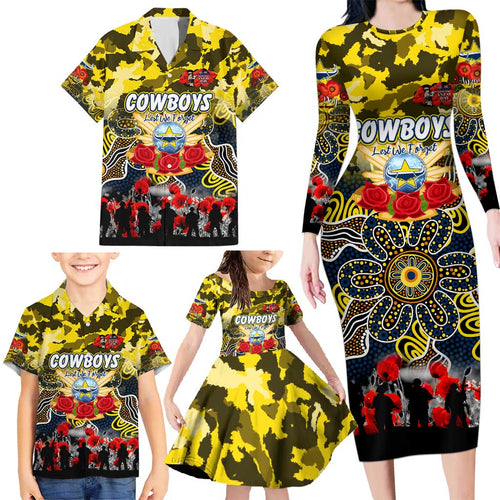 Personalized Cowboys ANZAC Day Family Matching Long Sleeve Bodycon Dress and Hawaiian Shirt Australian Army - Lest We Forget