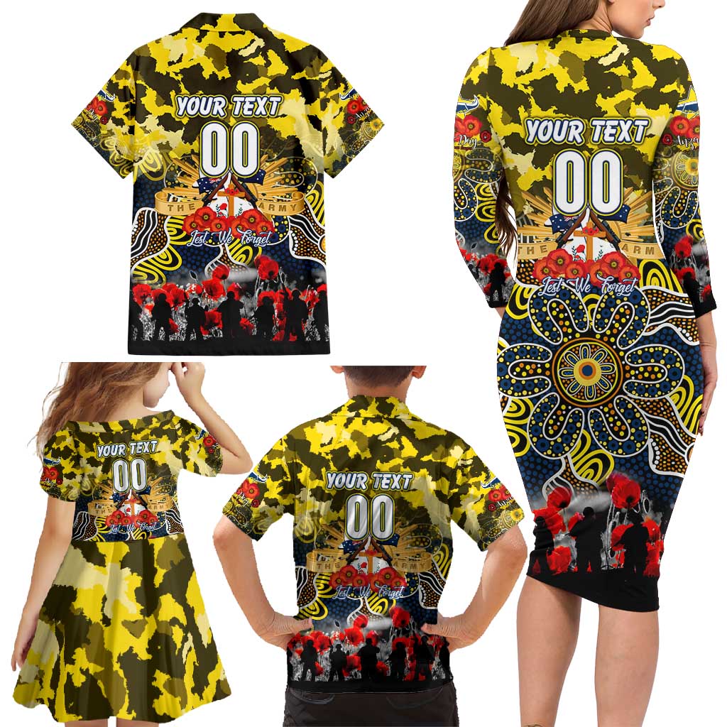 Personalized Cowboys ANZAC Day Family Matching Long Sleeve Bodycon Dress and Hawaiian Shirt Australian Army - Lest We Forget