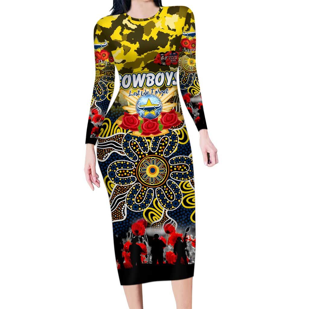 Personalized Cowboys ANZAC Day Family Matching Long Sleeve Bodycon Dress and Hawaiian Shirt Australian Army - Lest We Forget