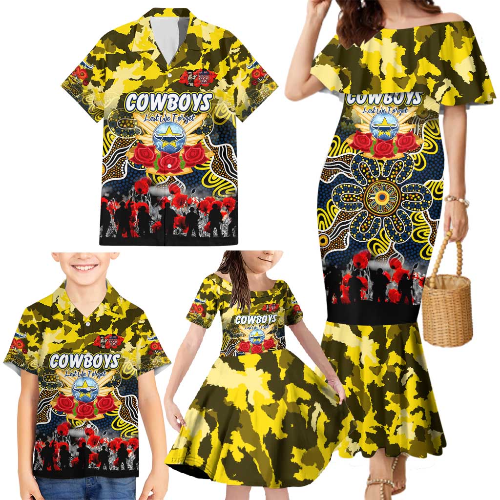 Personalized Cowboys ANZAC Day Family Matching Mermaid Dress and Hawaiian Shirt Australian Army - Lest We Forget