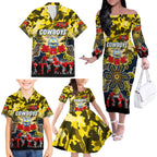 Personalized Cowboys ANZAC Day Family Matching Off The Shoulder Long Sleeve Dress and Hawaiian Shirt Australian Army - Lest We Forget