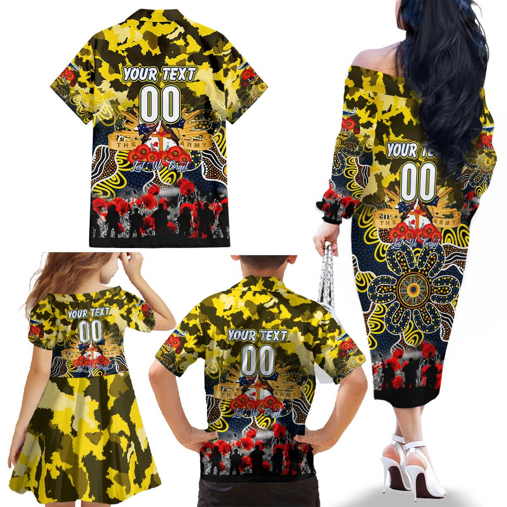 Personalized Cowboys ANZAC Day Family Matching Off The Shoulder Long Sleeve Dress and Hawaiian Shirt Australian Army - Lest We Forget
